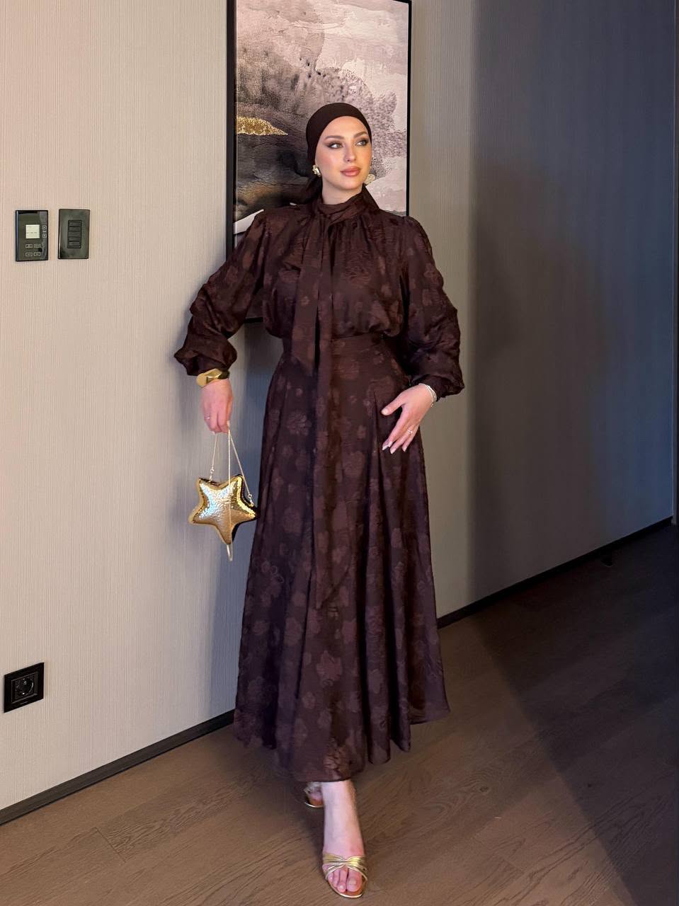 Brown Lace Two-Piece Skirt Set