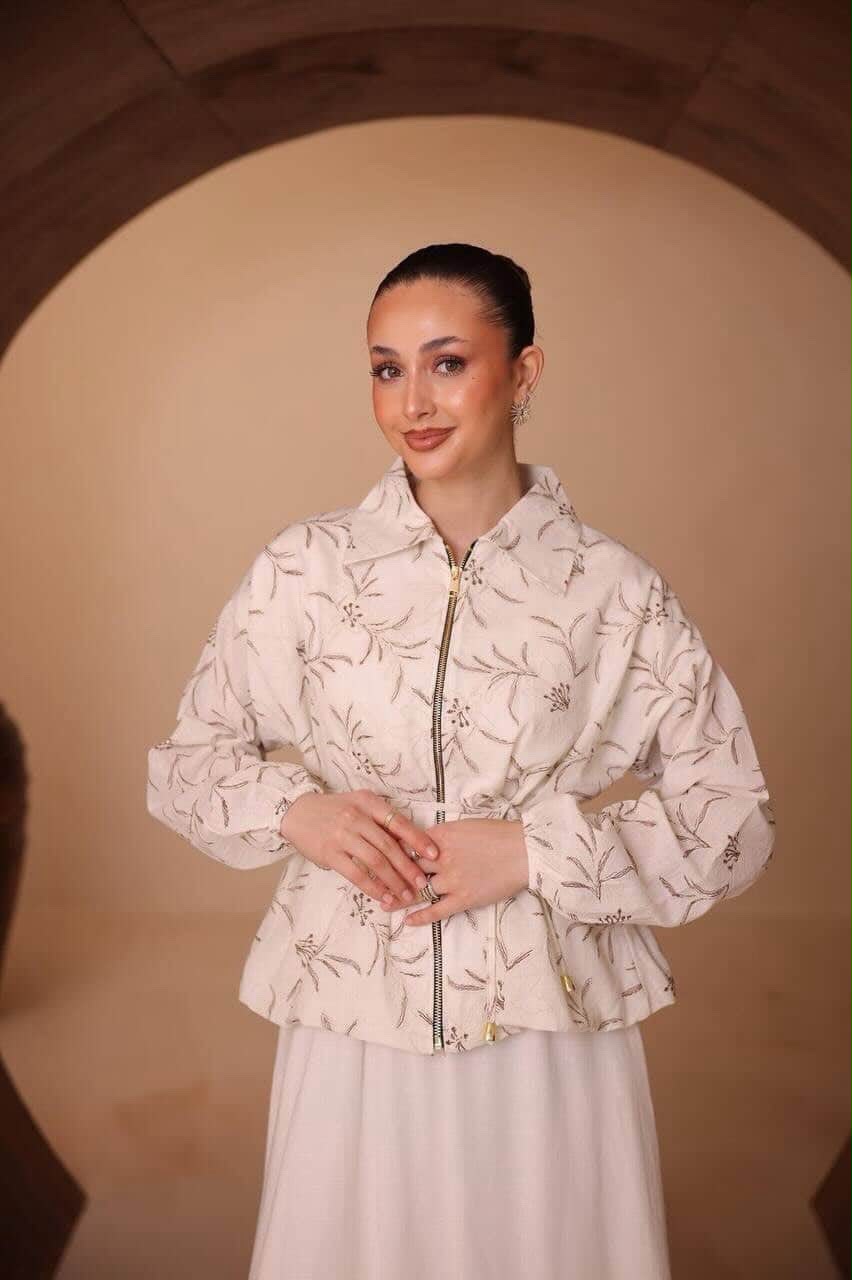 Ivory Floral Print Jacket & Maxi Skirt Set